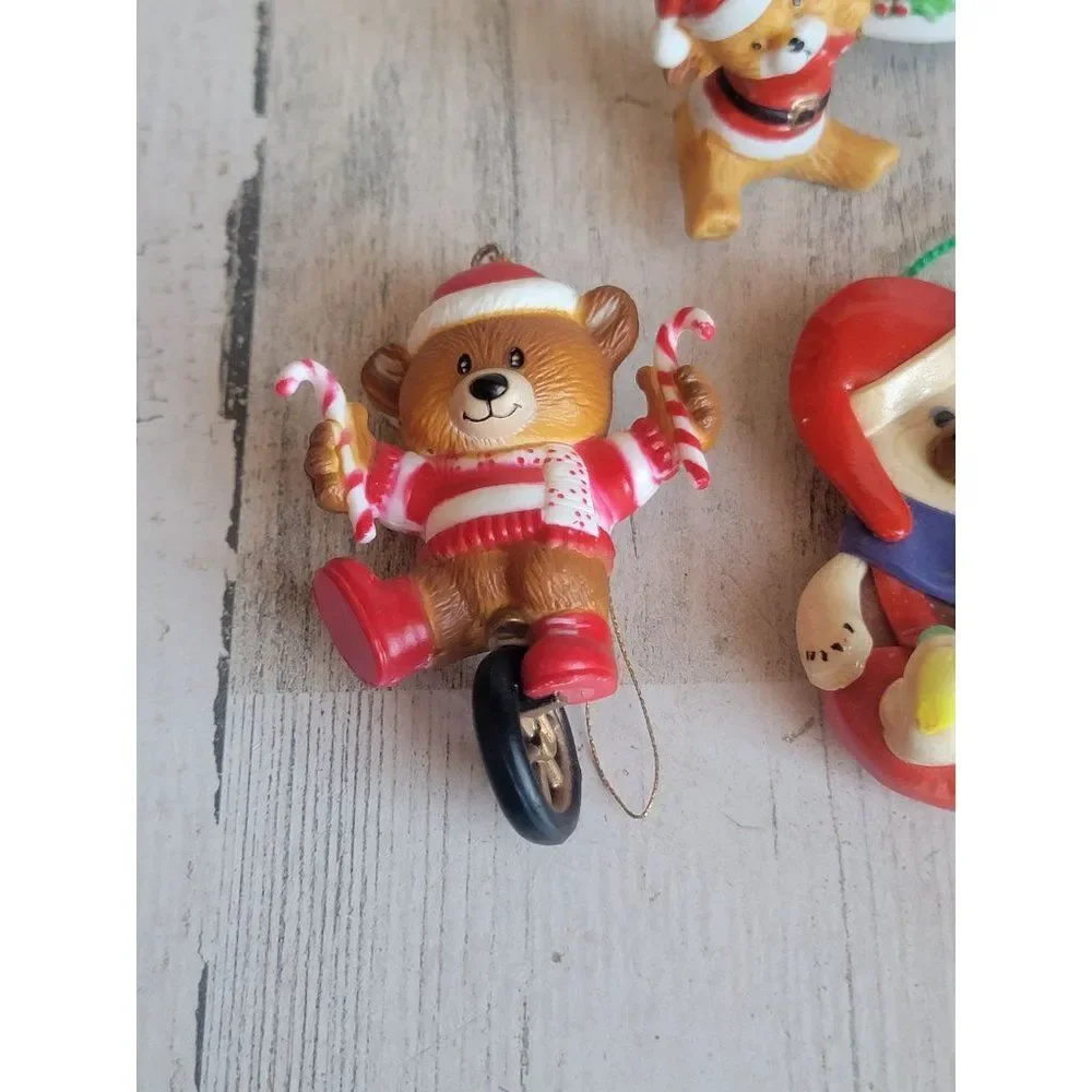 Bell ringer‎ bear snowball family ornament candy cane unicycle Xmas set decor